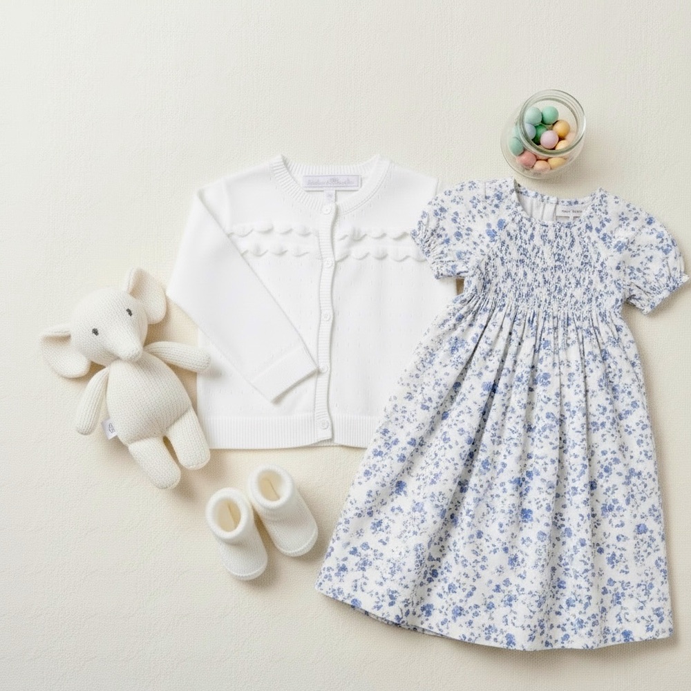 Tartine et Chocolat White Openwork Knit Cardigan Sweater